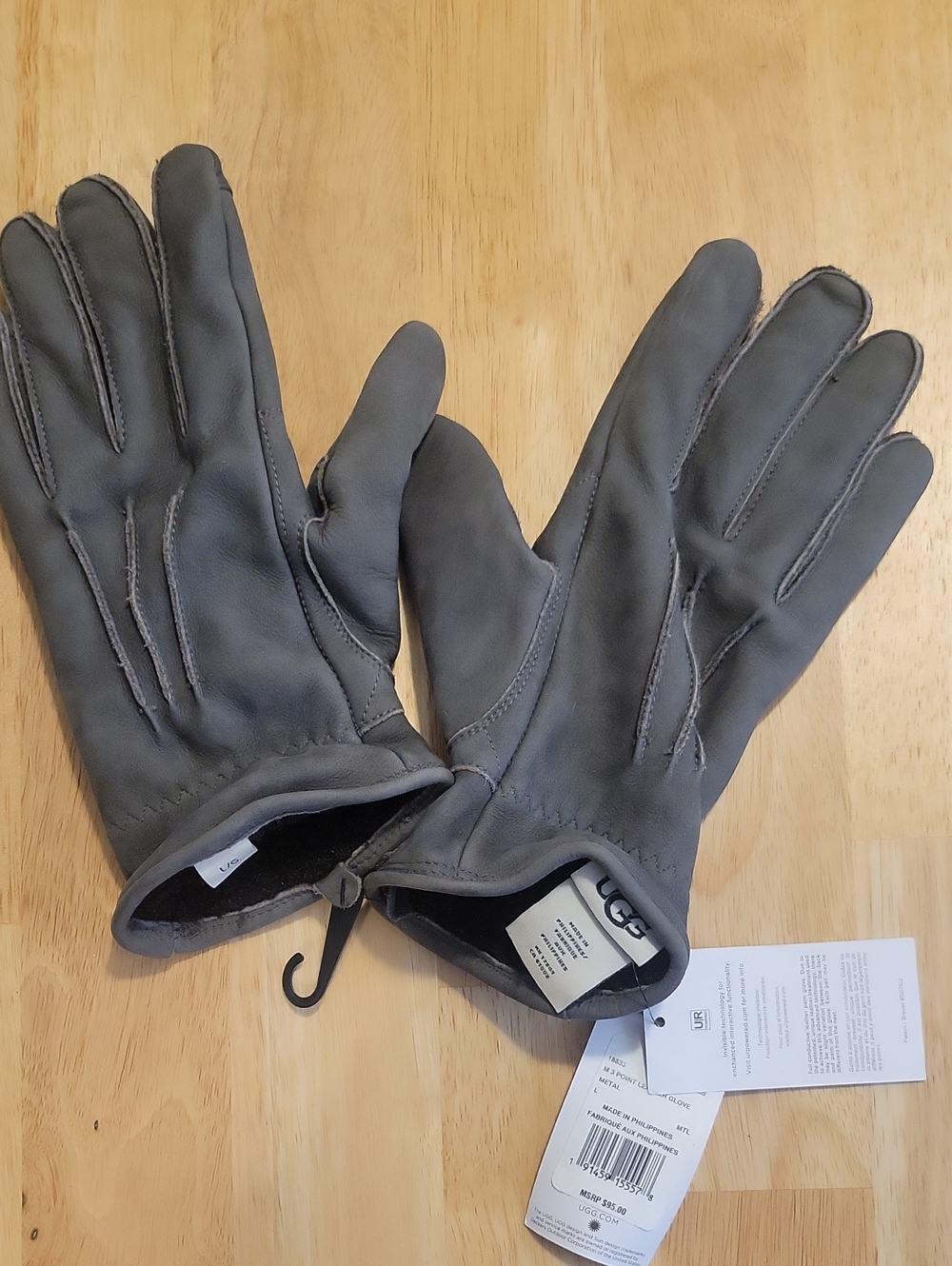 UGG Men’s Gray Suede Gloves with Stitch Detailing